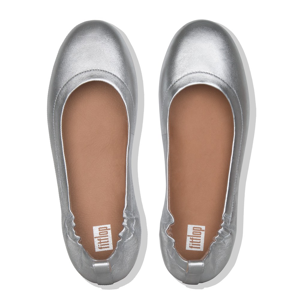 Fitflop Womens Ballet Flats Silver - Allegro Soft Leather - 91DJVESZK